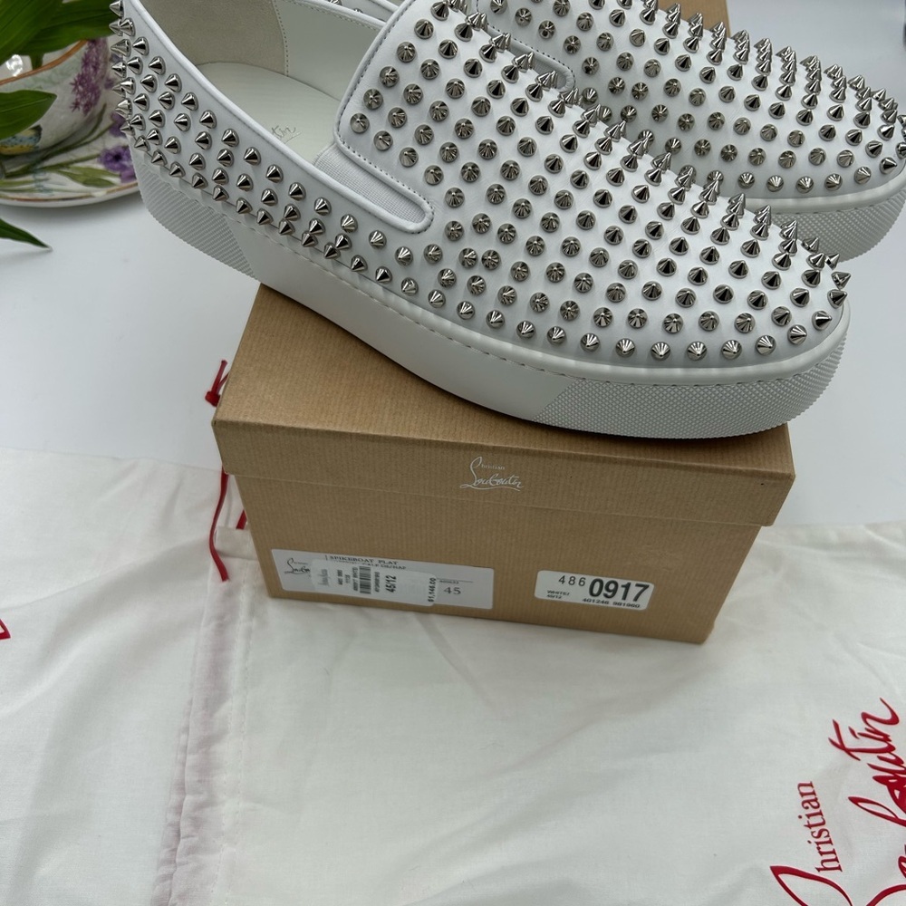 Men's Christian Louboutin roller boat  spiked sneakers size 45 made in Italy - Picture 9 of 11